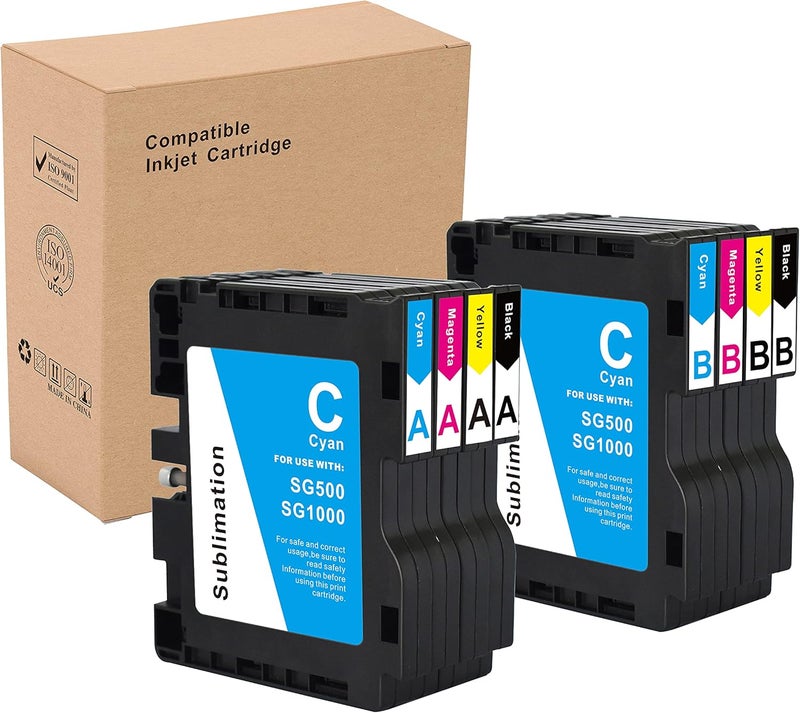 INK + SG500 SG1000 Sublimation Cartridge Compatible for Sawgrass Virtuoso SG500 SG1000 Printer (2 Black, 2 Cyan, 2 Magenta, 2 Yellow, 8-Pack), A+B(8 Pack) - Image 1